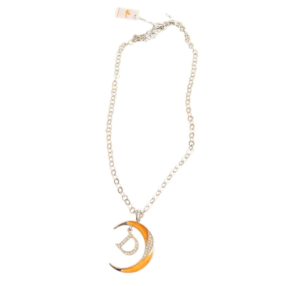 Rhinestone “D” pendant Crescent Moon 18" Necklace